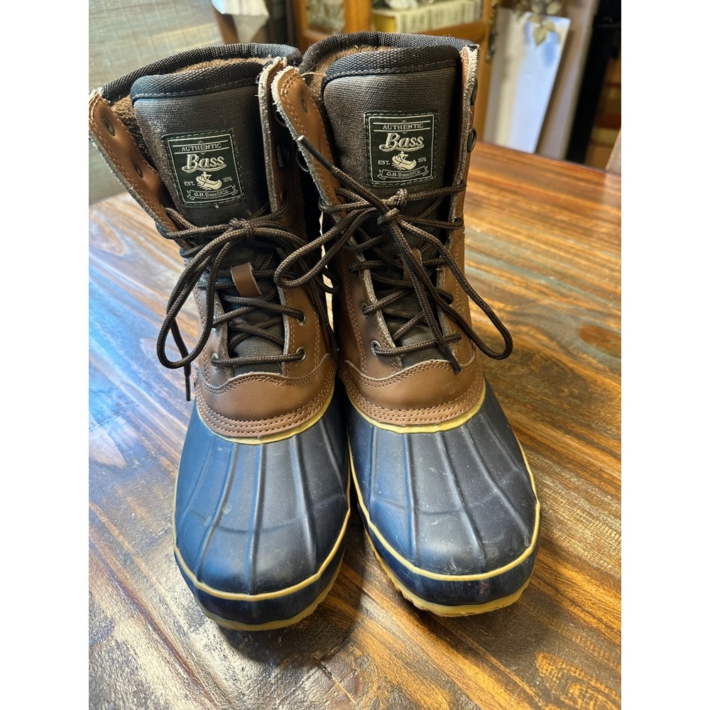GH Bass Co Superior Mens 8 Duck Boots Navy Brown‎ Leather Fleece GHFM2511-200